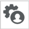 A circular person icon in front of a gear