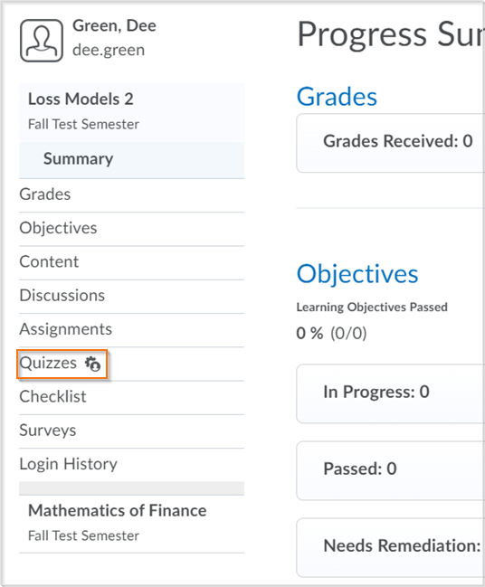 Página Resumo do progresso com o ícone de adaptações ao lado do indicador de progresso de Questionários