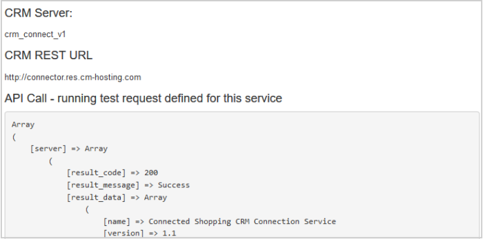 The CRM Check page showing the state of a CRM Server