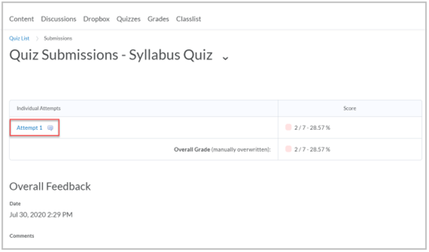 An example of feedback for a quiz.