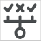 A line with three notches. There is an X in the middle and a checkmark on the other notches.