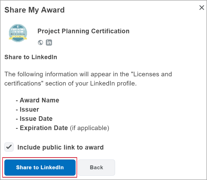 Sharing settings and the Share to LinkedIn button