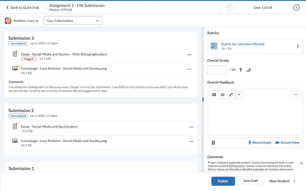 A screenshot of the new evaluation experience