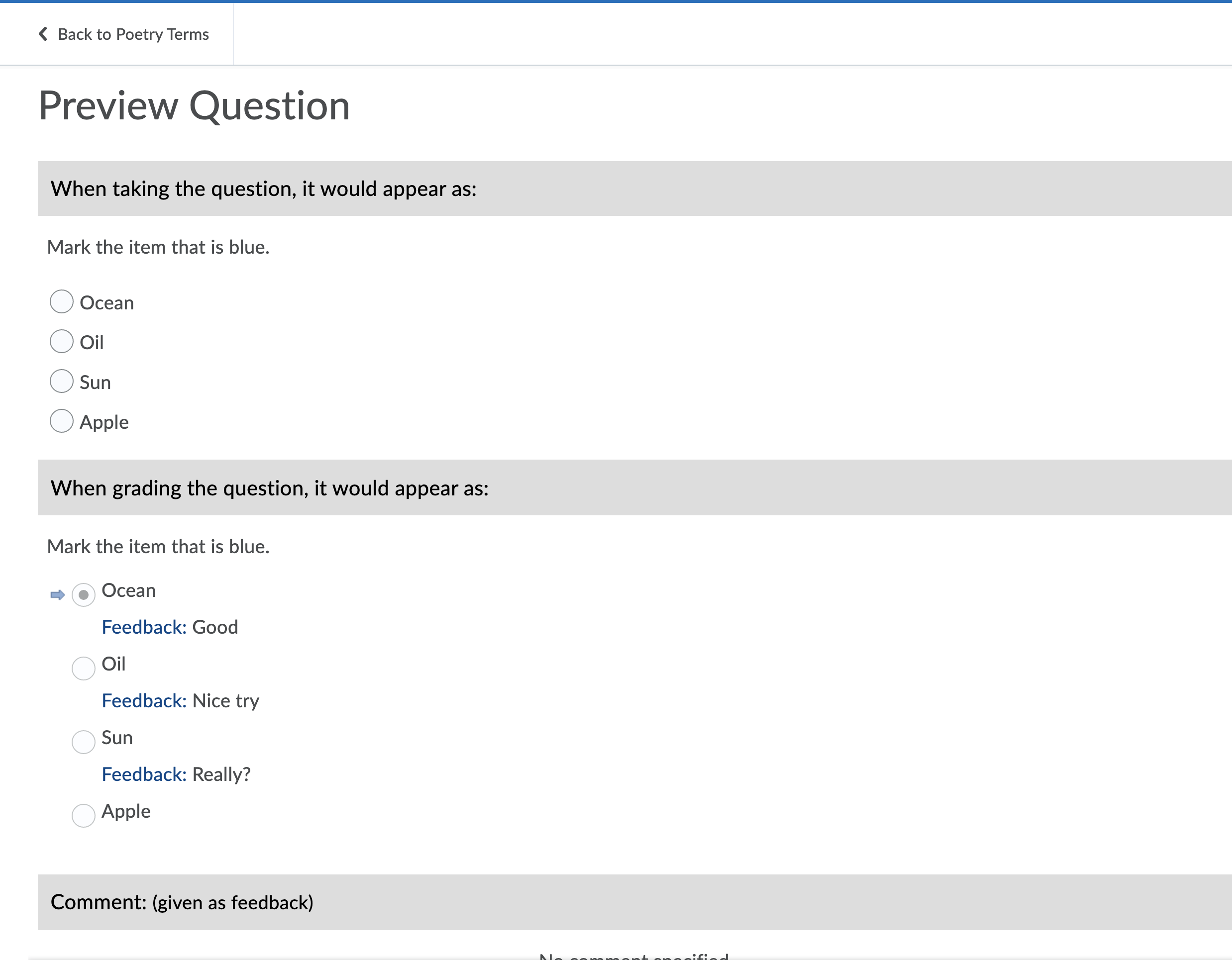 A screenshot of the quiz question preview