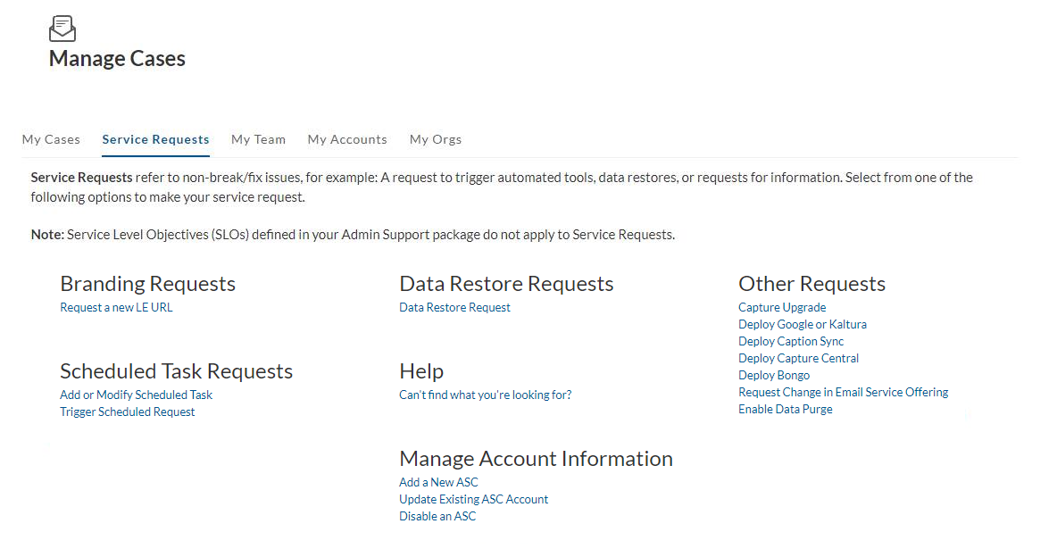 Updated Manage Cases layout for Service Requests