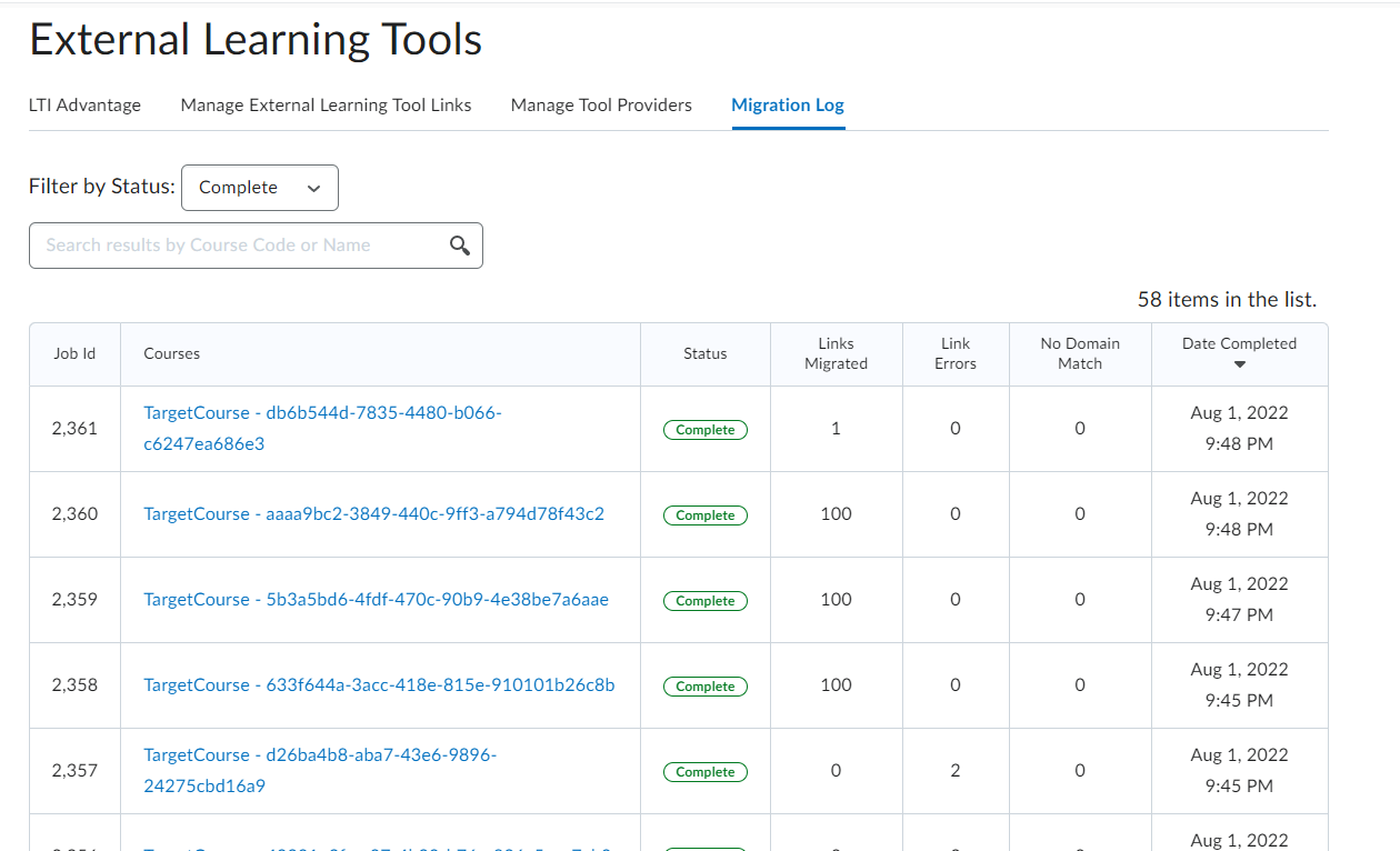 New LTI Migration Audit Log