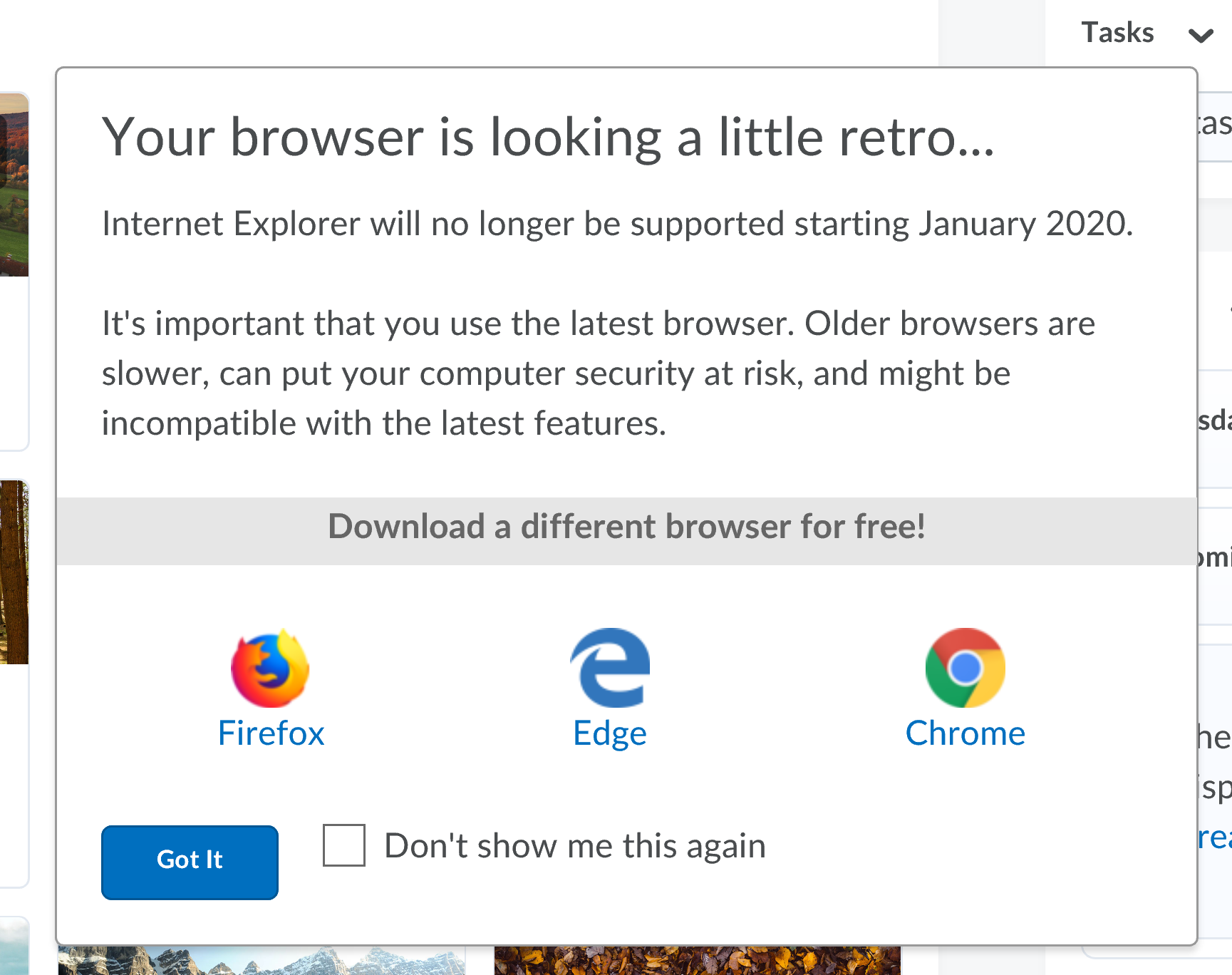 Retro browser pop up dialog box