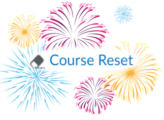 Image shows the course reset icon surrounded by fireworks. We named the erasure icon - Arnold.