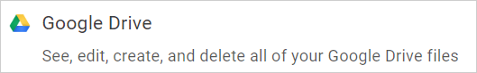 Google Drive heading with the integration's description.