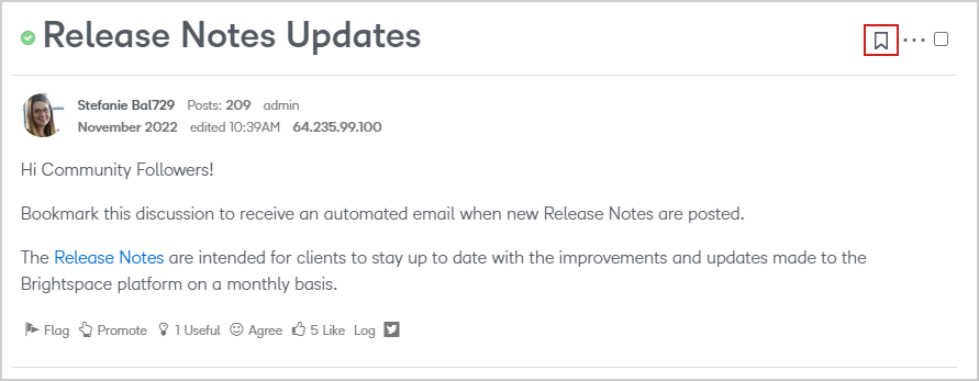 المنشور الأول في مناقشة تحديثات ملاحظات الإصدار.