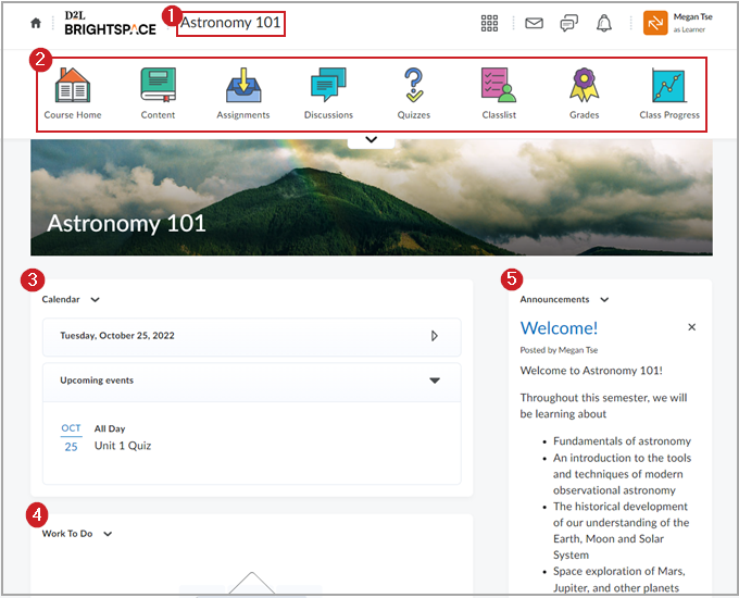 Course homepage elements with an icon-based navbar.