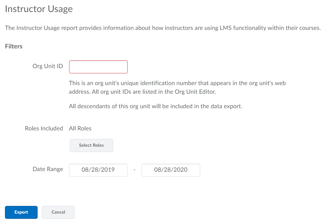 screenshot of Instructor Usage filter option