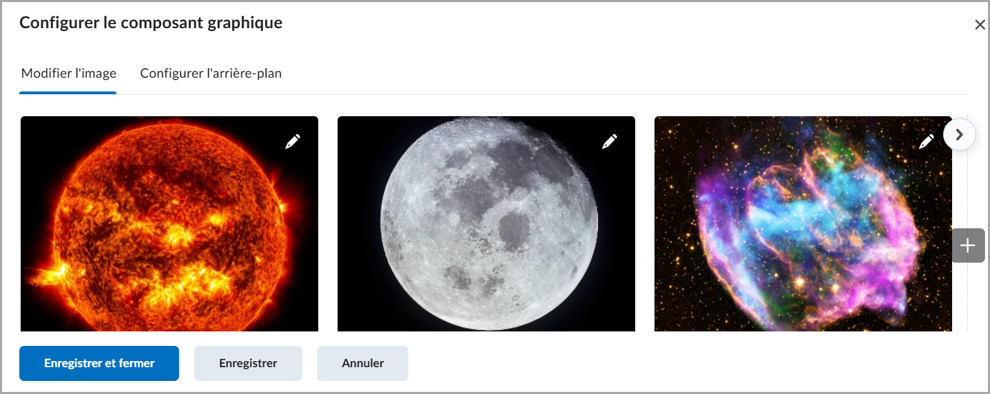 Le nouvel onglet Modifier l'image du composant graphique Bannière photo.