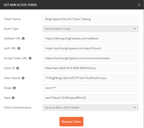 Access token request screen