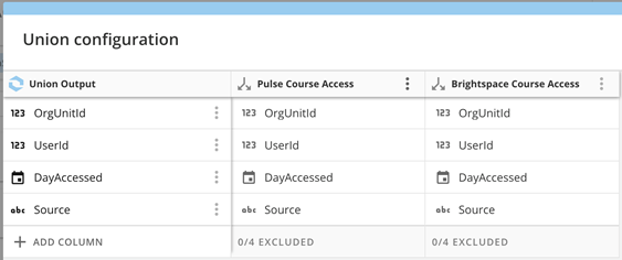 Figure3: Union configuration within Insights Report Builder