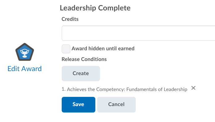 instructor creating award based on achieving competency