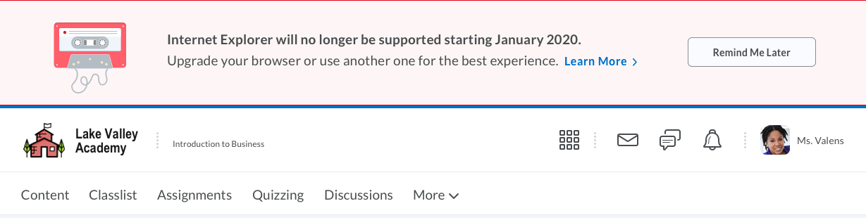 Browser Warning Banner
