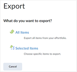 The option to select the type of items to export