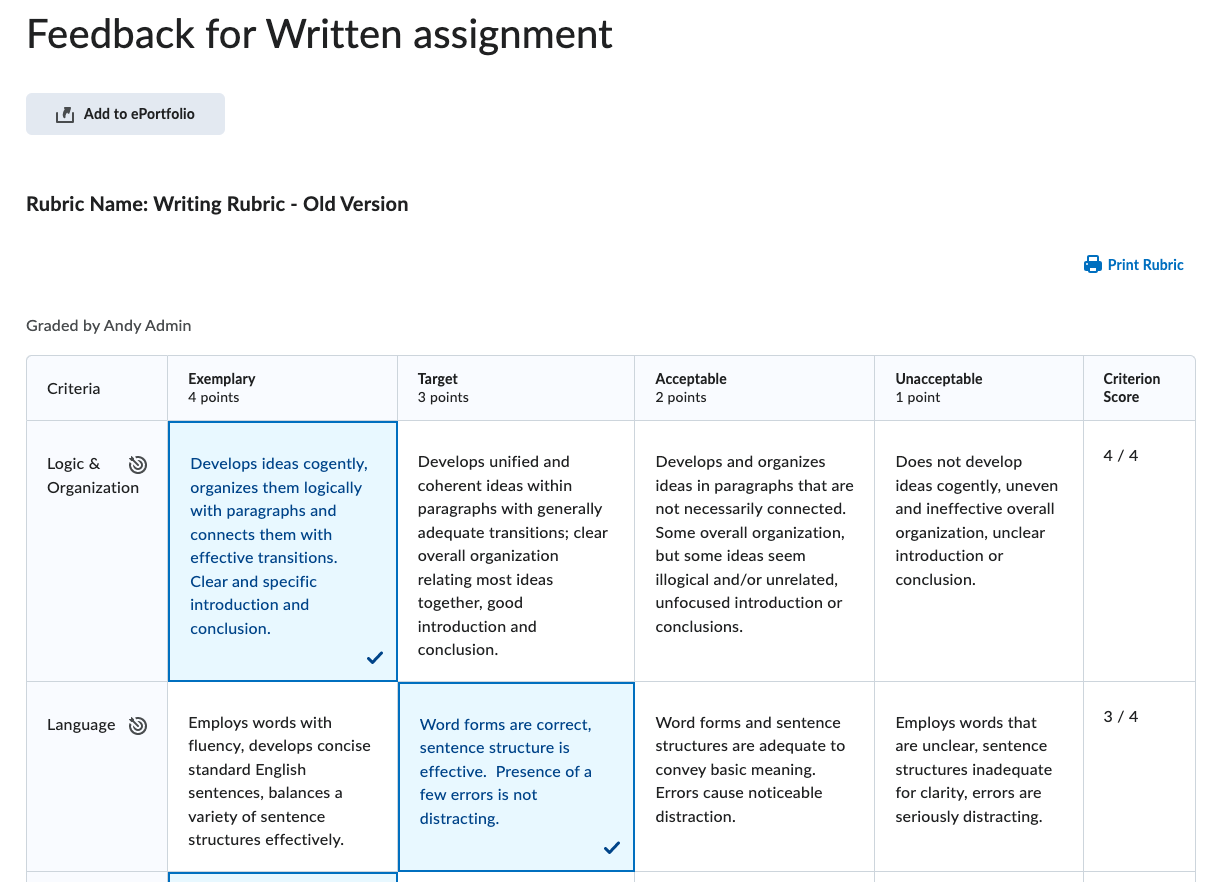 Archived rubric tag not displayed to learners