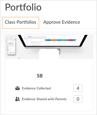 The Portfolio interface, with the Class Portfolios tab highlighted.
