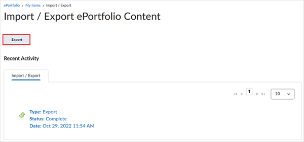 The Export button
