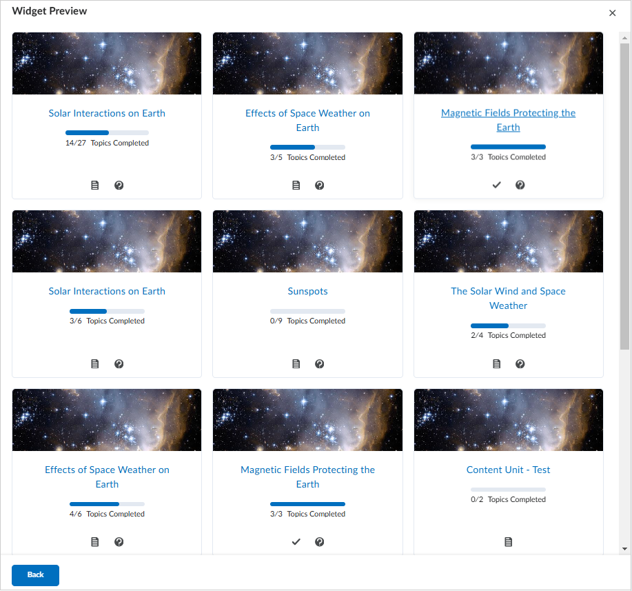 El cuadro de diálogo Vista previa del componente del componente Tabla de contenido.