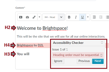 Heading order must be sequential, says the accessibility checker