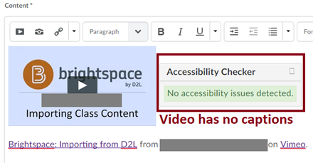 Example of a video without captions that doesn't trigger the accessibility checker