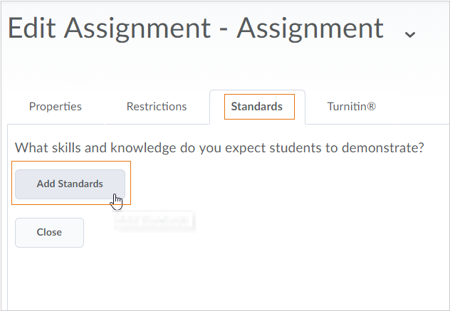 The Edit Assignment dialog box indicating the Add Standards button
