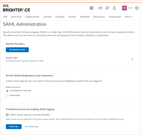 SAML Administration tool