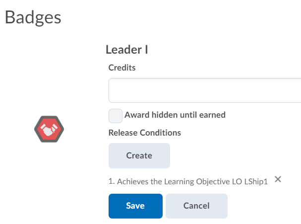 creating badge in the Awards tool, aligning release condition to earn