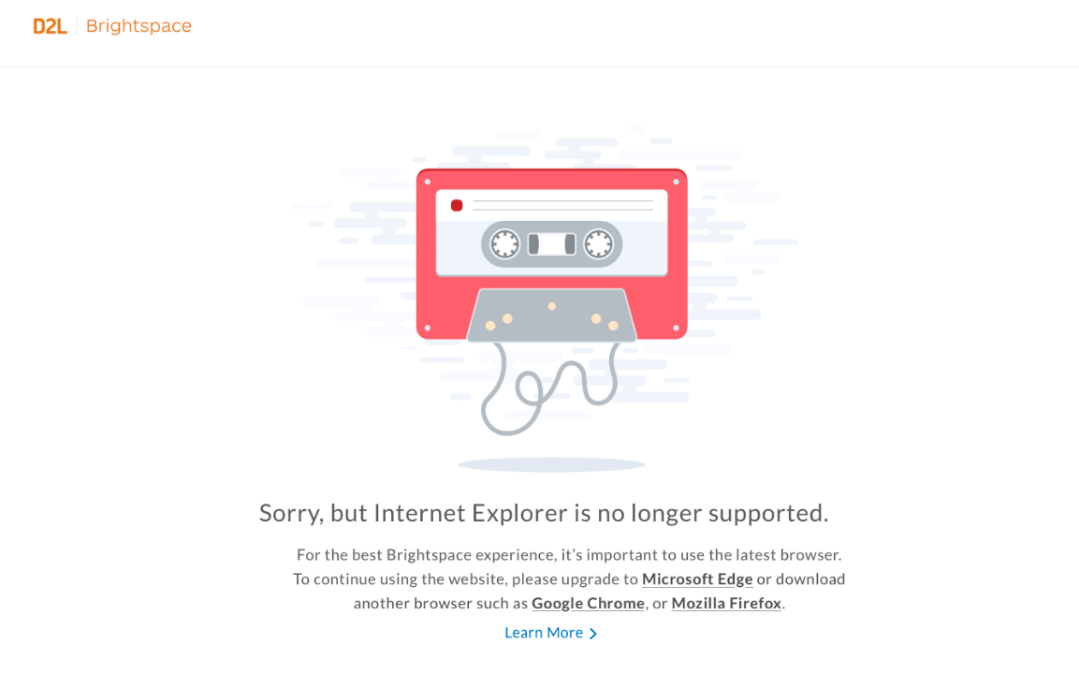 Error message Sorry Internet Explorer No Longer Supported