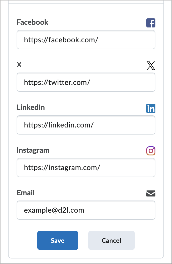 Componente de Perfil único que muestra opciones adicionales de redes sociales para la interacción del usuario.
