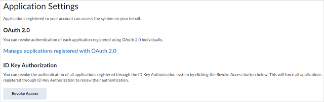 The options to configure OAuth 2.0 and ID Key Authorization settings