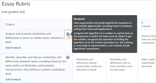 Hover over the target icon to review the full standard text.