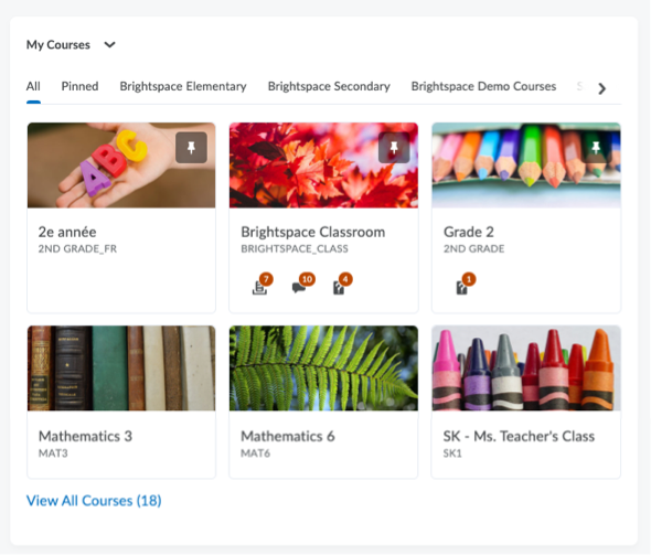 A screenshot of the My Courses widget with tabs and the updated sorting logic