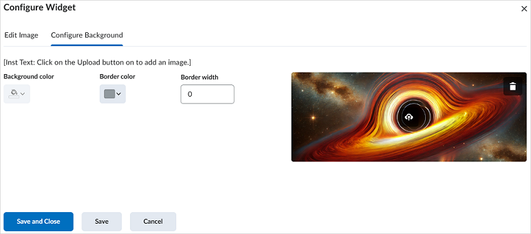 علامة التبويب الجديدة "تكوين الخلفية" للأداة البرمجية "شريط الصور".