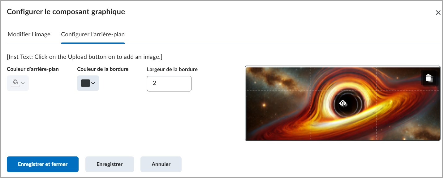 Le nouvel onglet Configurer l'arrière-plan du composant graphique Bannière photo.