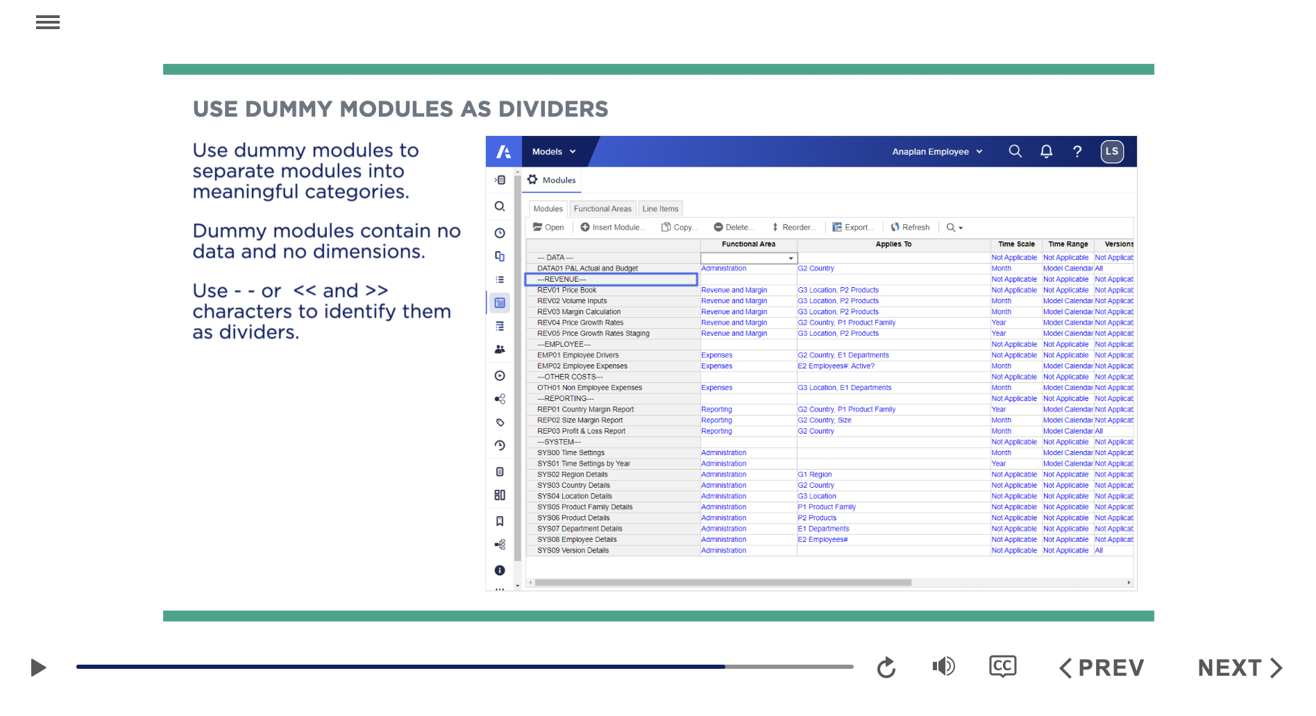 Is there a plan for further release of Anaplan to add Module labels ...
