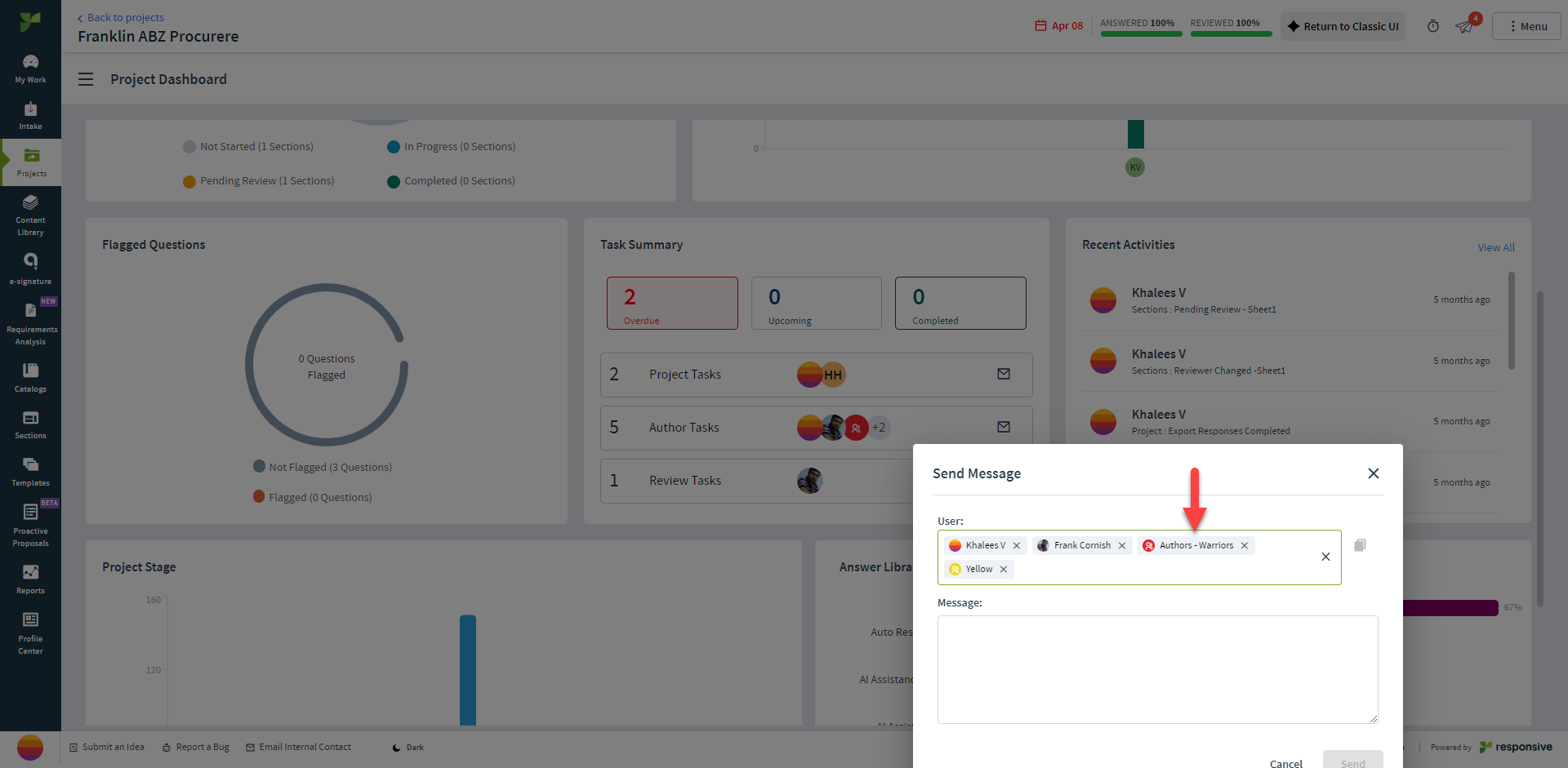 Ability to send message to teams via the task summary panel ...