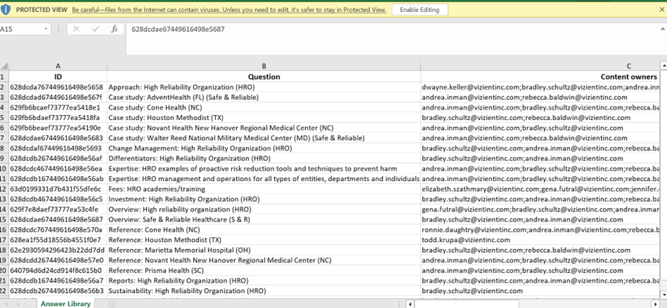 CCL-Answer library QA export in excel to have the Question URL similar ...