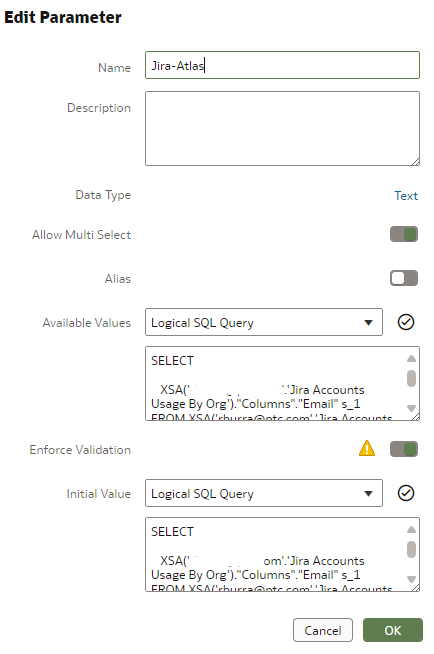 How to switch binding to different parameters in filter bar. - Oracle