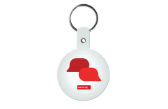 Image of Crisis Text Line branded keychain in white with red logo