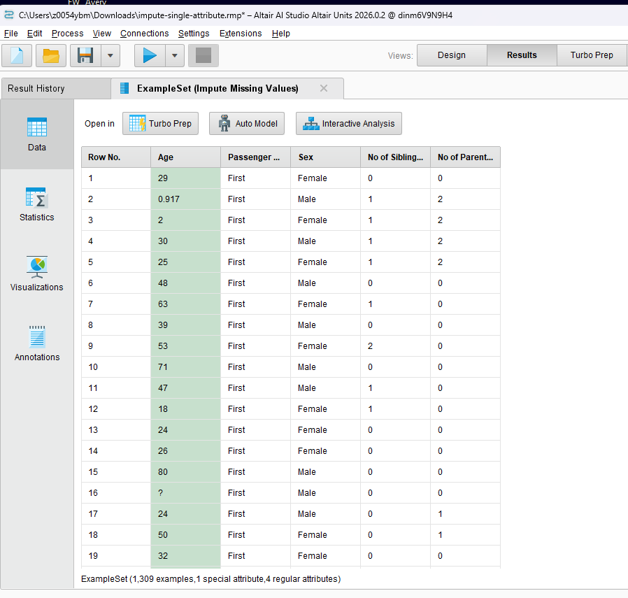 Impute Missing Values on a Single Attribute - Altair AI Studio 2026 ...