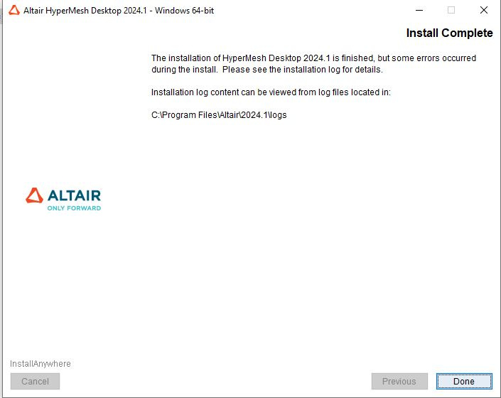 I am trying to install student version of Hypermesh 2024.1 but getting ...