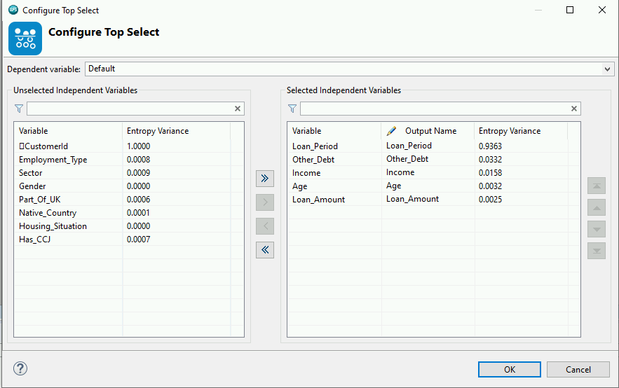 Workflow: Picking predictive variables with the Top Select block ...