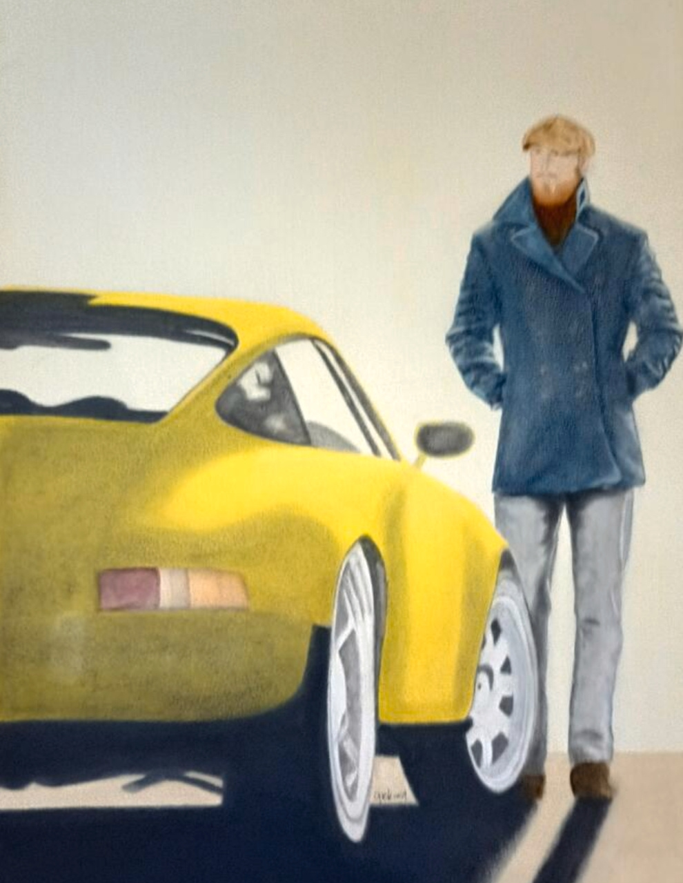 yellow 911 with dude satnding Art .jpeg
