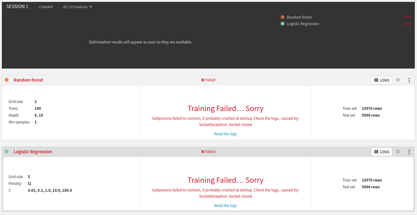 Error when training a model via the lab — Dataiku Community