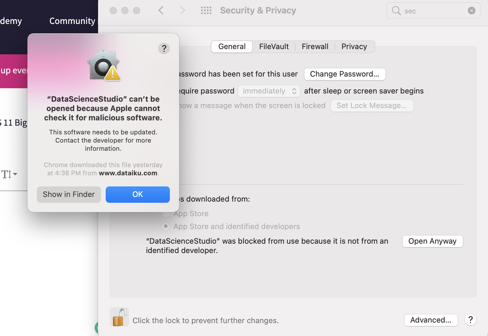 DSS Startup failed on MacOS 11 Big Sur — Dataiku Community