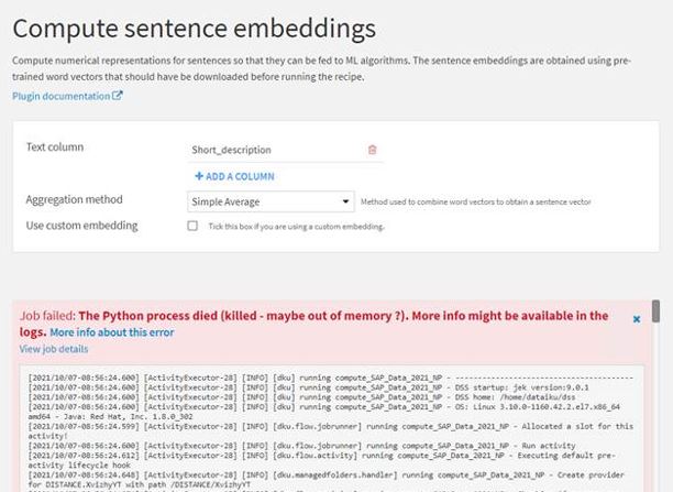 Python memory issue with a DataIKU word2vec embedding plugin — Dataiku ...